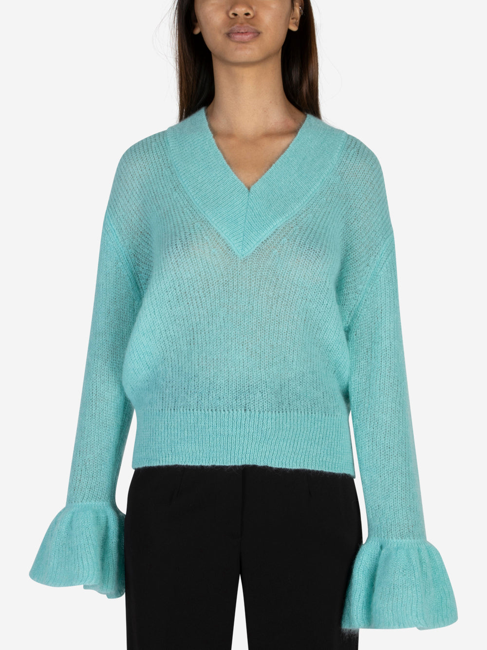 ESSENTIEL ANTWERP Maglione in mohair con scollo a V blu Urbanstaroma