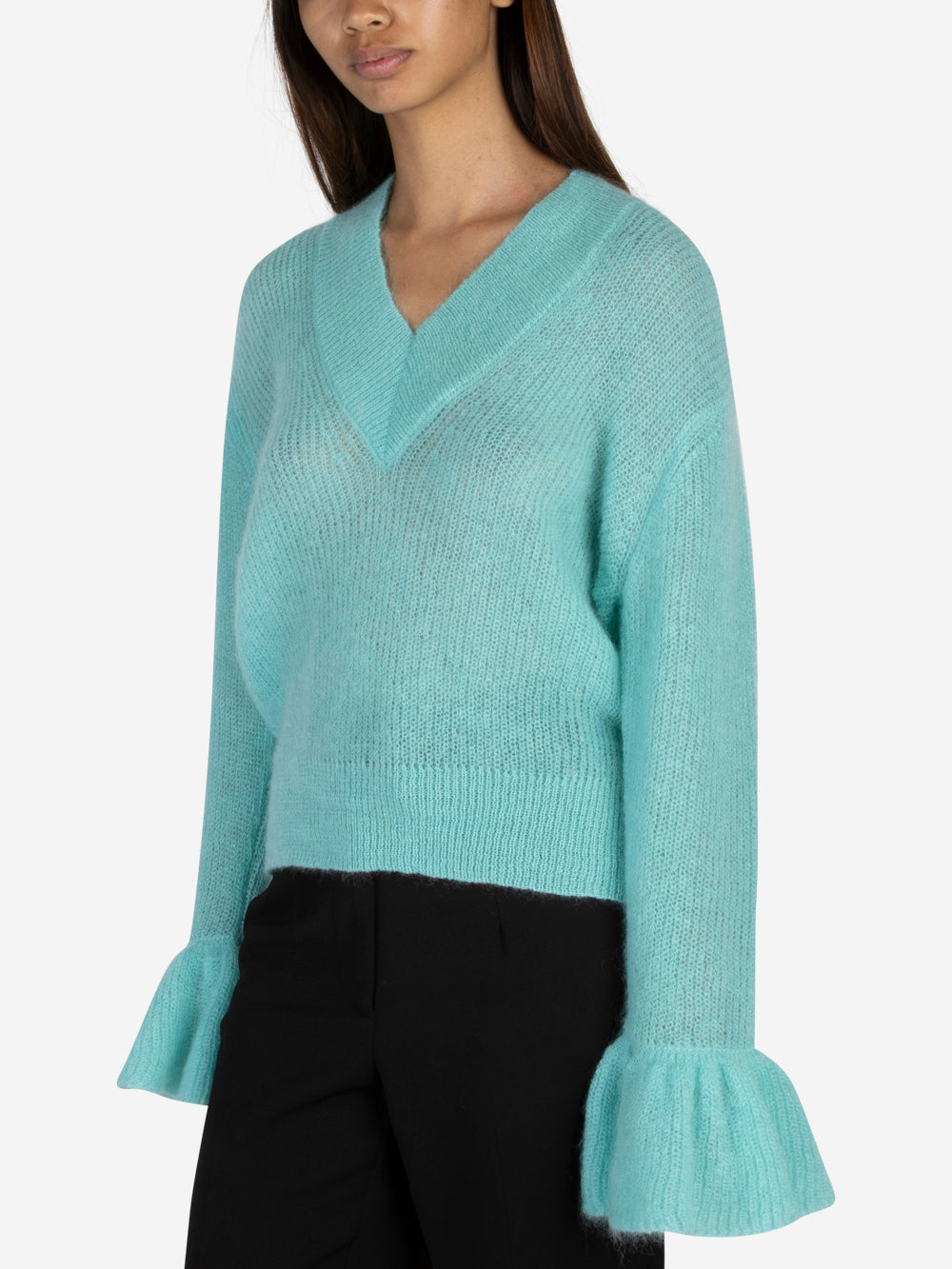 ESSENTIEL ANTWERP Maglione in mohair con scollo a V blu Urbanstaroma