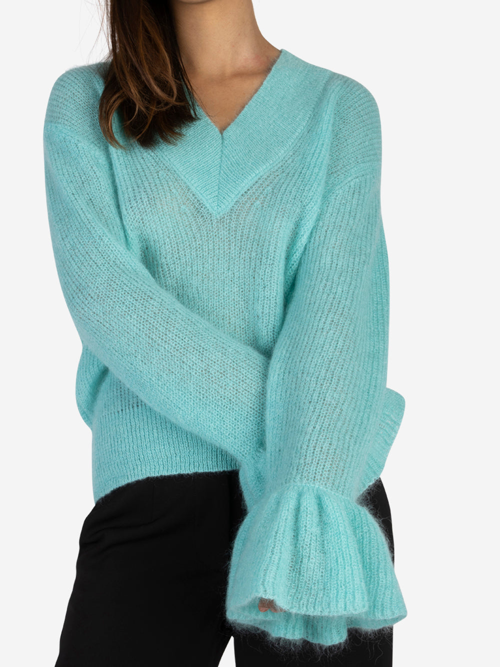 ESSENTIEL ANTWERP Maglione in mohair con scollo a V blu Urbanstaroma