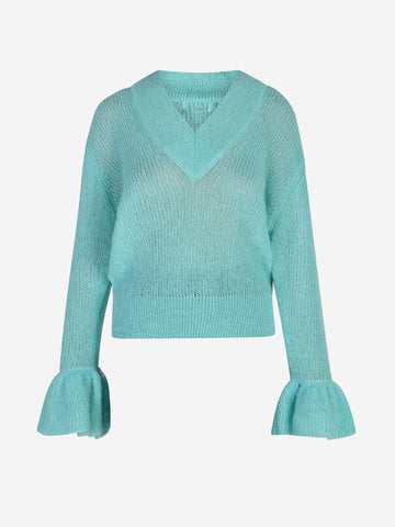 ESSENTIEL ANTWERP Maglione in mohair con scollo a V blu