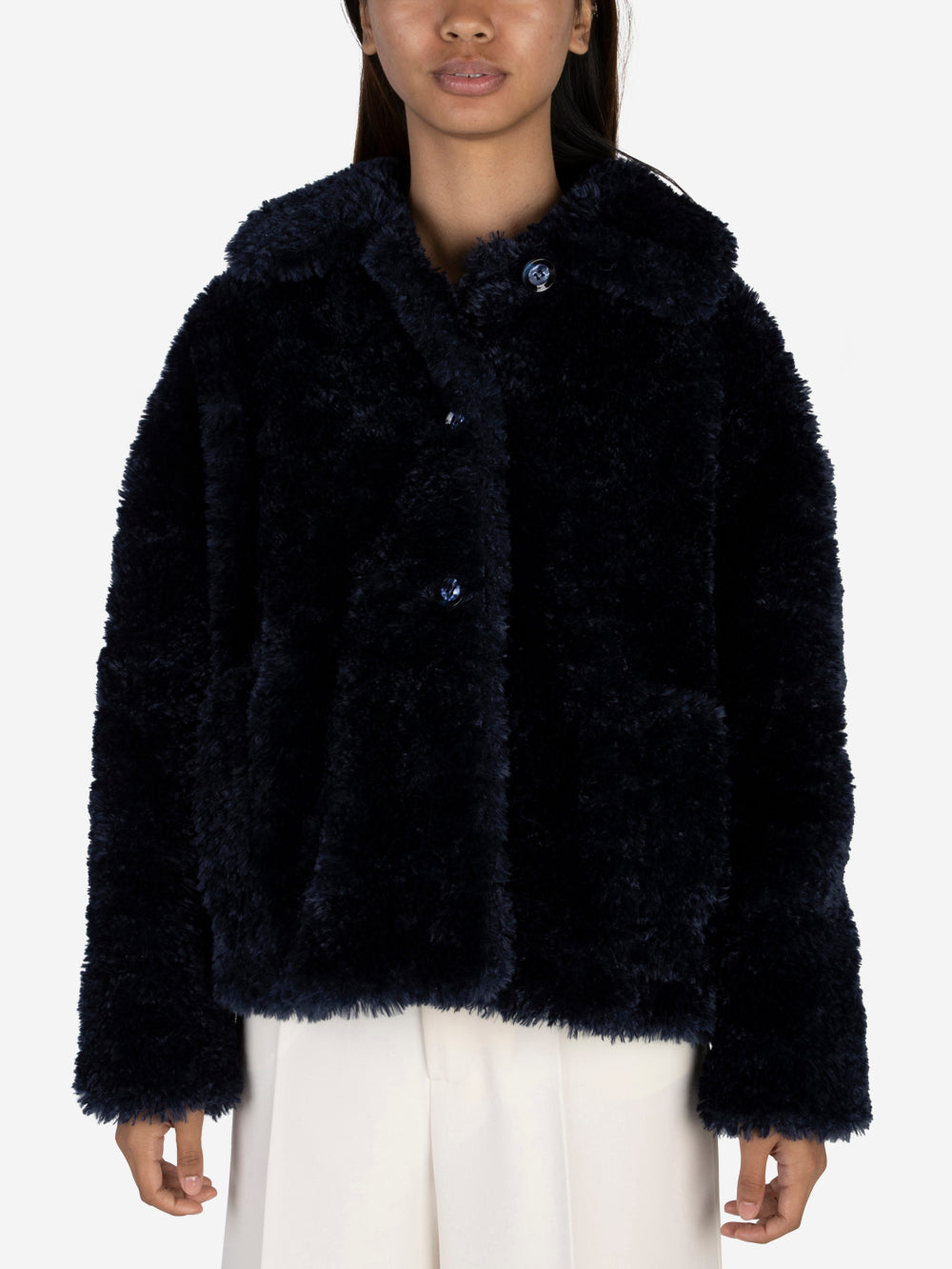 LIVIANA CONTI Giacca Corta Vegan Fur Blu Urbanstaroma