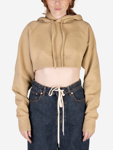 Cropped sweatshirt with khaki hood