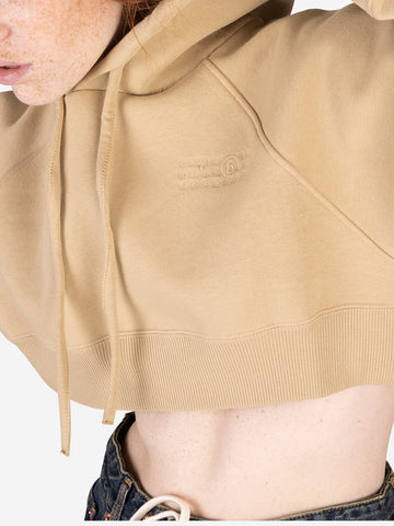 Cropped sweatshirt with khaki hood