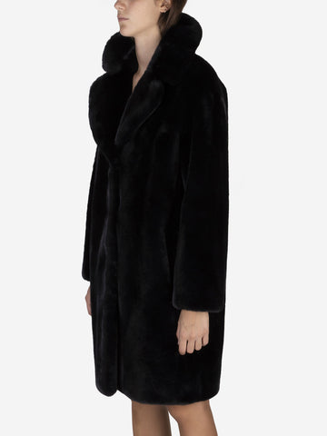 STAND STUDIO Cappotto Camille Cocoon in eco-pelliccia Nero