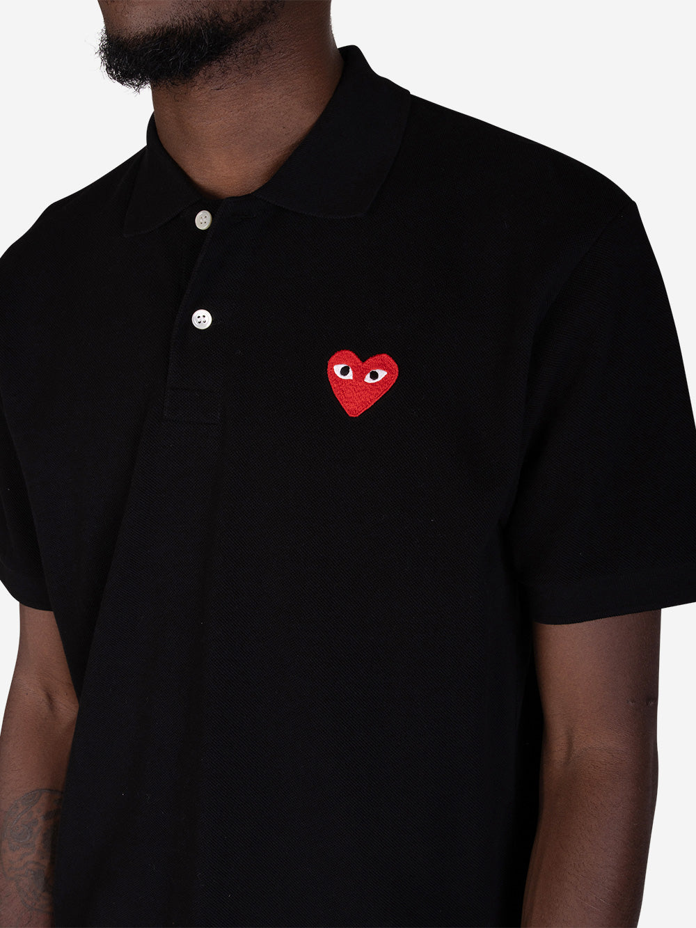 Comme des Garcons Play Mens Red Heart Polo Shirt Black XL