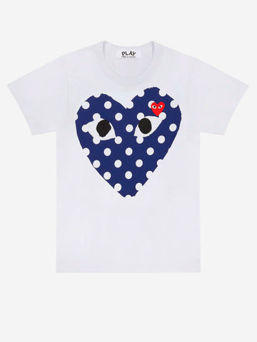 Camiseta blanca CDG Play con corazón de lunares