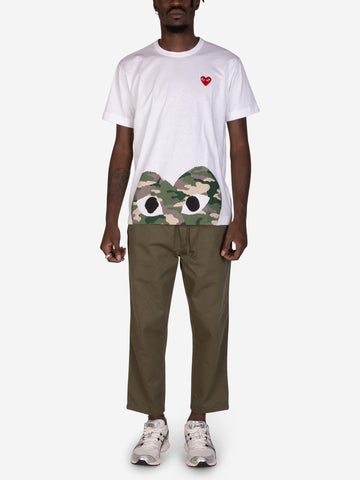 COMME DES GARCONS PLAY T-shirt bianca CDG Play con cuore camouflage Bianco