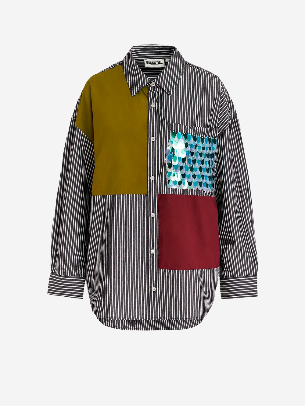 ESSENTIEL ANTWERP Camicia a righe con patchwork Multicolor Urbanstaroma