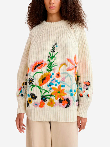 Maglione a coste con ricamo floreale