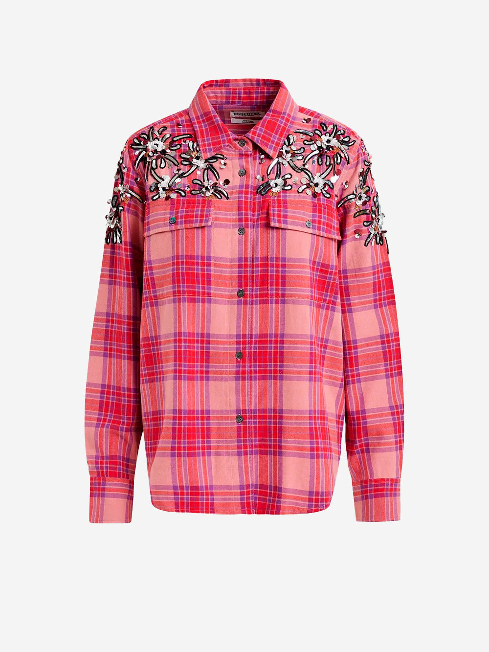 ESSENTIEL ANTWERP Camicia a quadri con ricamo Rosa Urbanstaroma