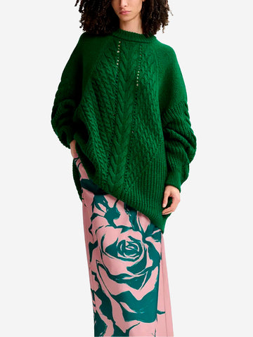 Maglione a trecce verde