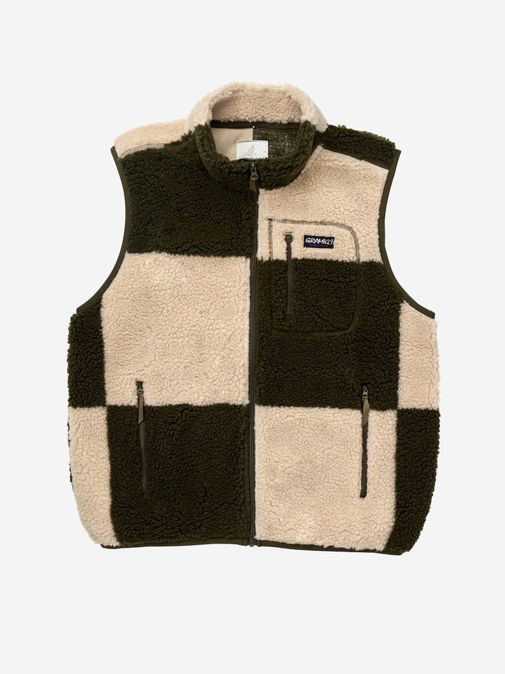 GRAMICCI Gilet Checkered Sherpa oliva Oliva Urbanstaroma