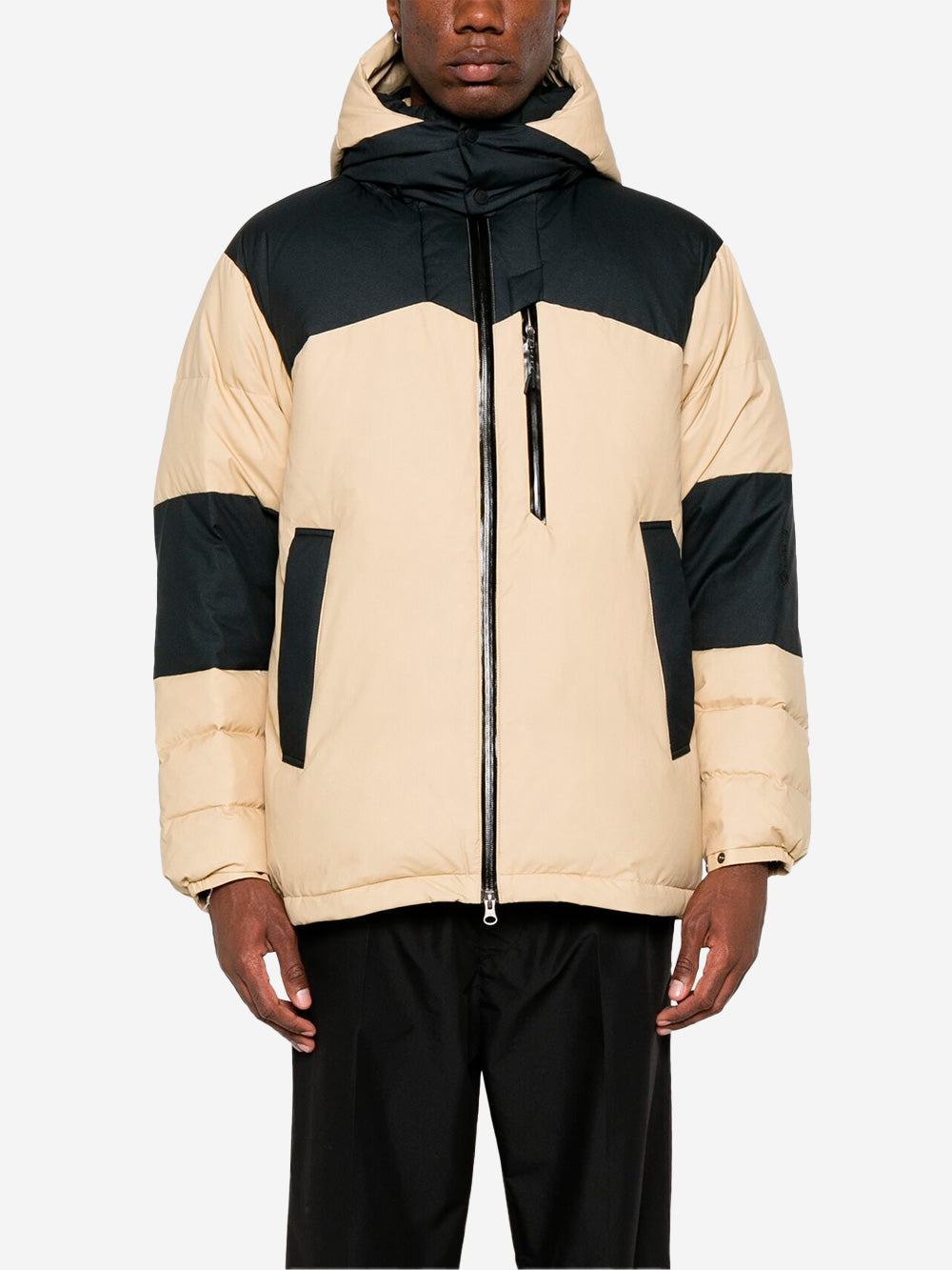 Goretex Windstopper down filled jacket beige and black