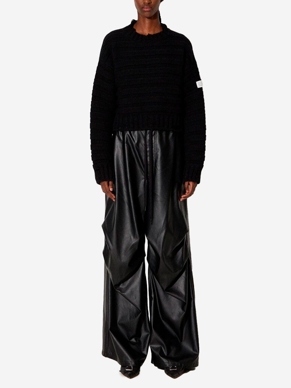 MM6 MAISON MARGIELA Pullover cropped distressed misto lana Nero Urbanstaroma