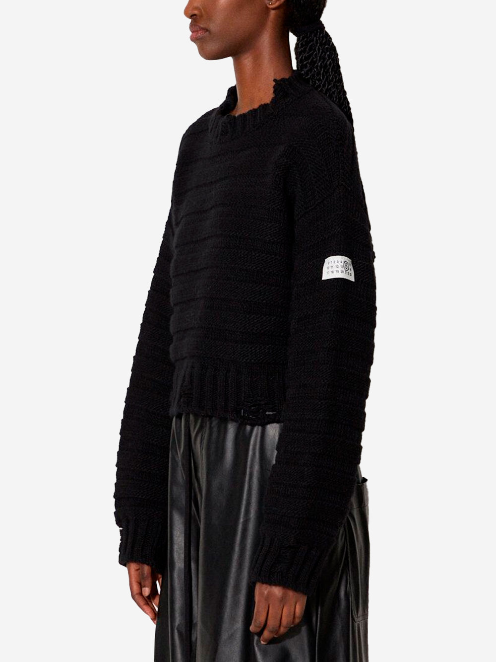 MM6 MAISON MARGIELA Pullover cropped distressed misto lana Nero Urbanstaroma