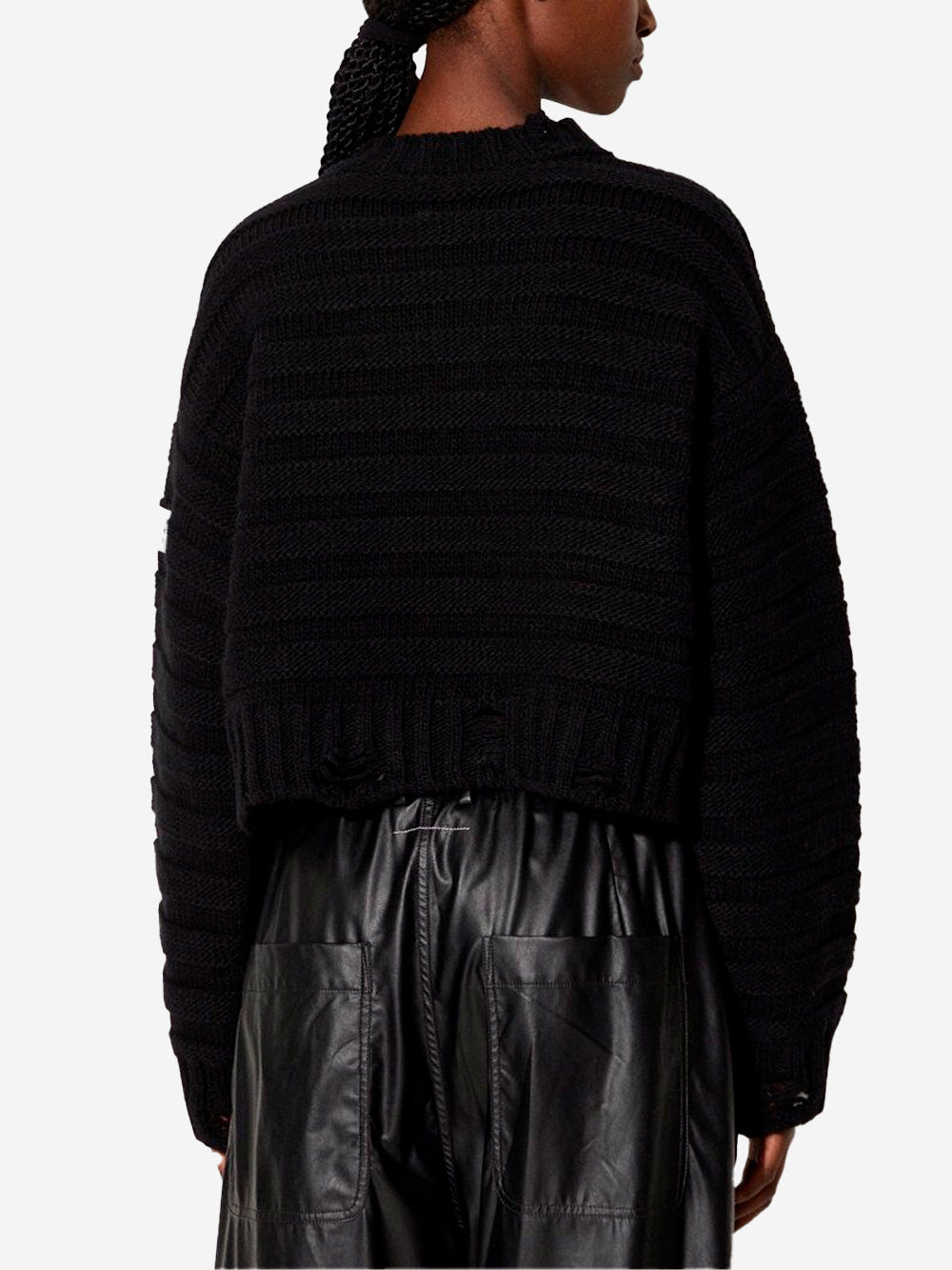 MM6 MAISON MARGIELA Pullover cropped distressed misto lana Nero Urbanstaroma