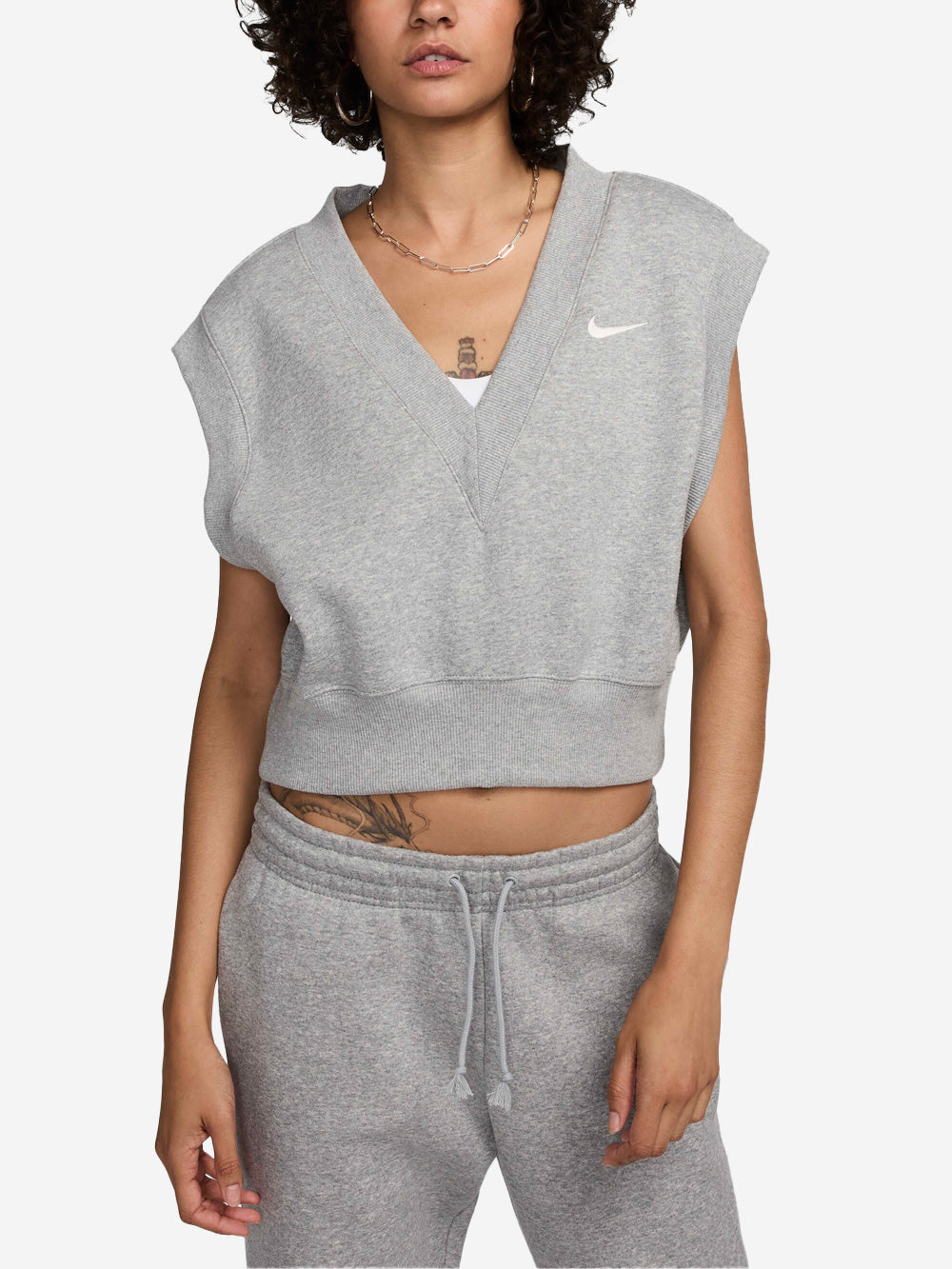 NIKE W Top corto senza maniche grigio con scollo a V Grigio Urbanstaroma