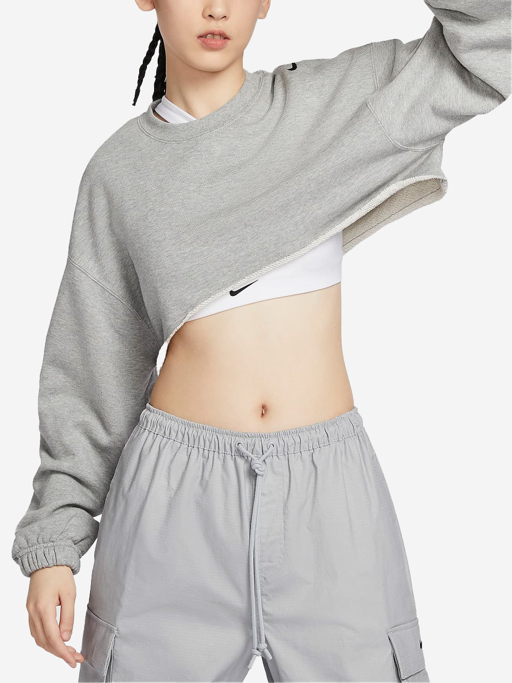 NIKE W T-shirt grigia maniche lunghe oversize cropped Grigio Urbanstaroma