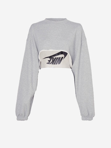 NIKE W T-shirt grigia maniche lunghe oversize cropped Grigio