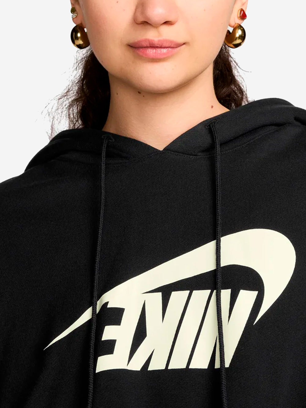 NIKE W NSW Felpa pullover corta con cappuccio Nero Urbanstaroma