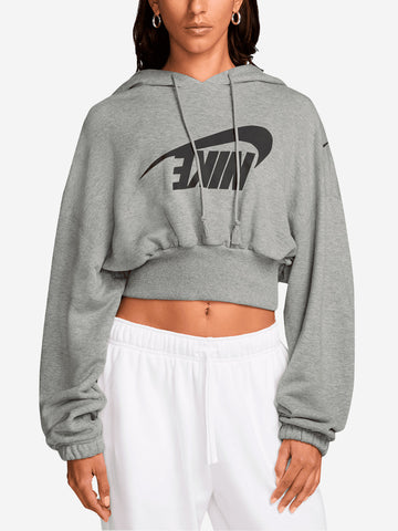 NIKE W NSW Felpa grigia corta con cappuccio Grigio