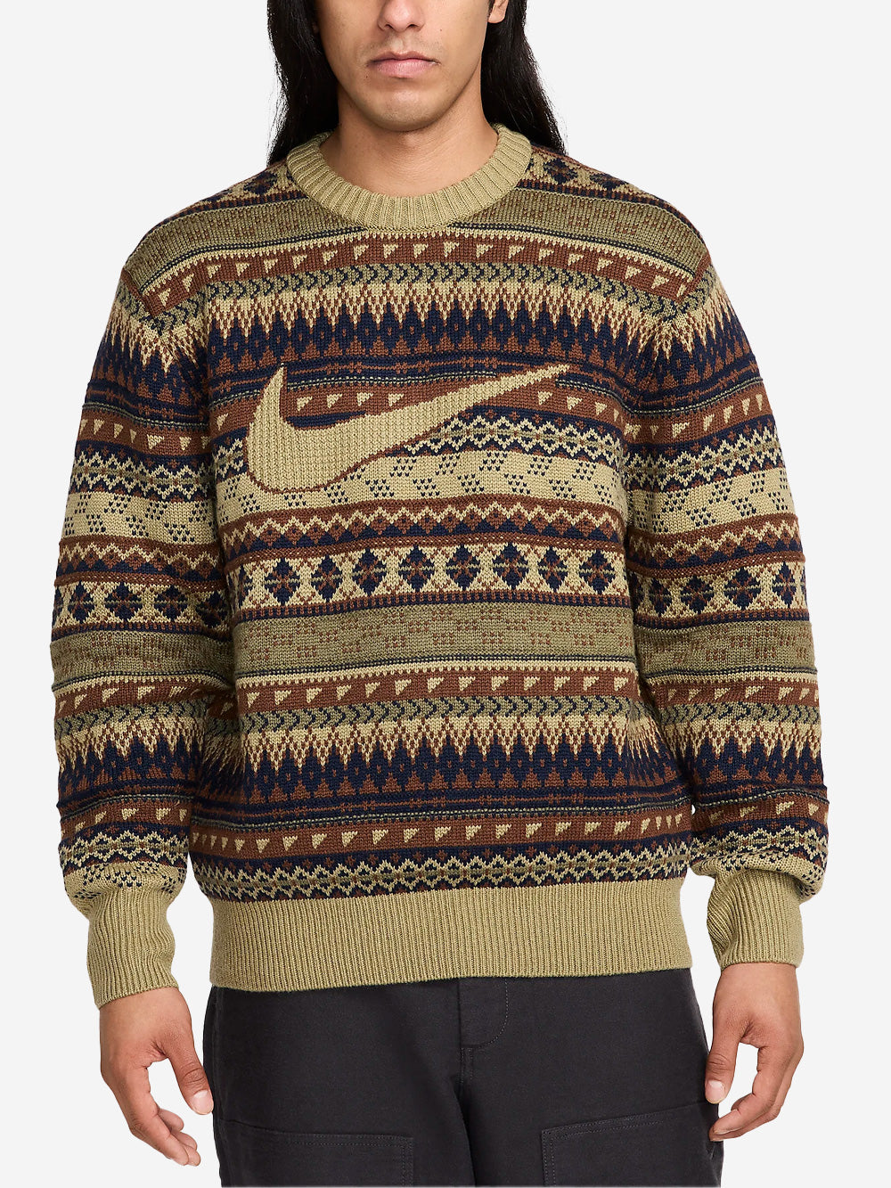 NIKE M Maglia Swoosh Fair Isle oliva Oliva Urbanstaroma