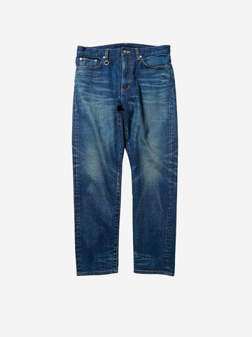 Damaged stretch denim tapered jeans