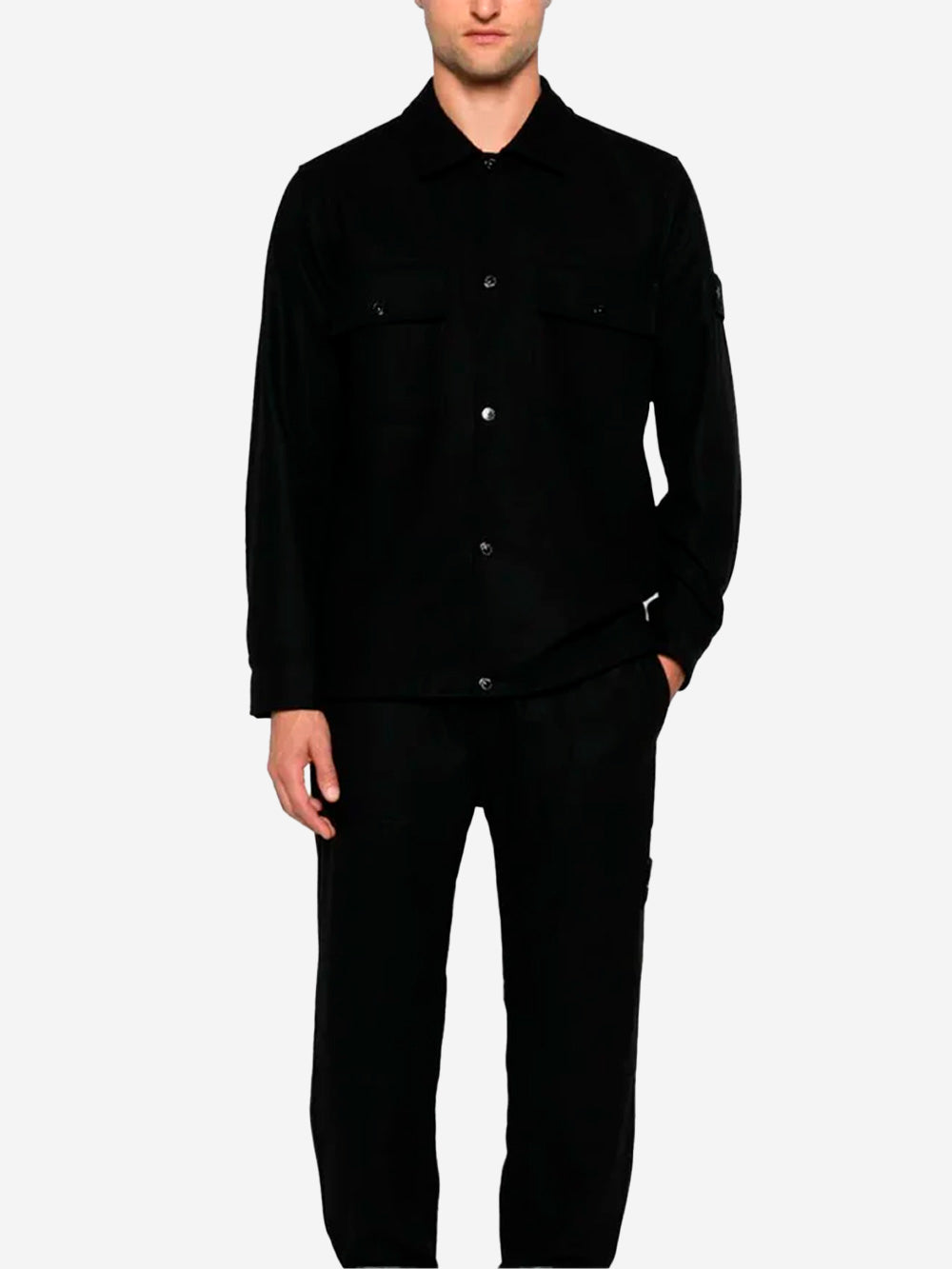 STONE ISLAND Overshirt misto lana Ghost nera Nero Urbanstaroma