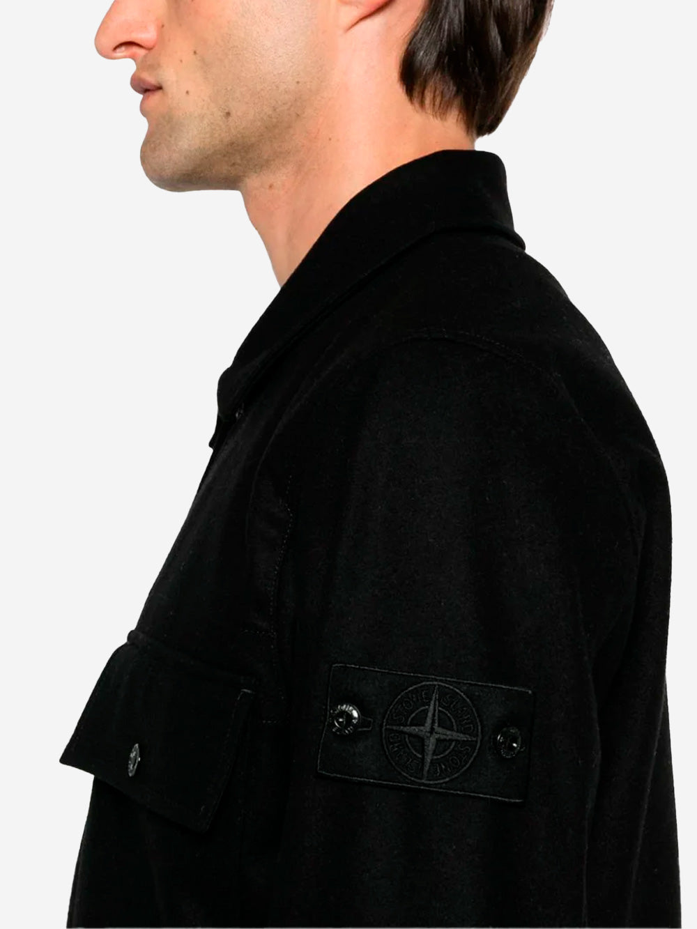 STONE ISLAND Overshirt misto lana Ghost nera Nero Urbanstaroma