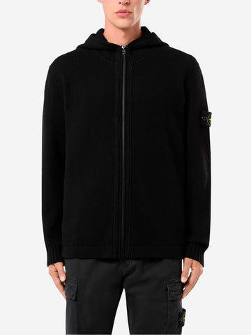 STONE ISLAND Lambswoll cardigan full zip Nero