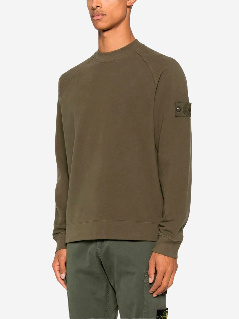 STONE ISLAND Stretch organic cotton fleece Ghost Verde militare Urbanstaroma