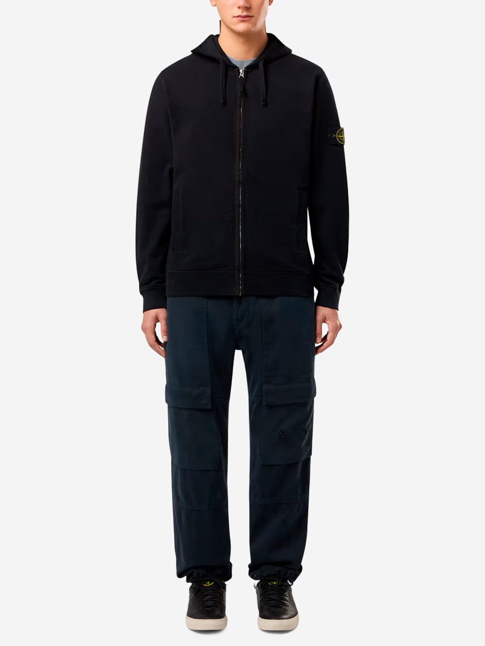 STONE ISLAND Felpa nera full zip con cappuccio Nero Urbanstaroma