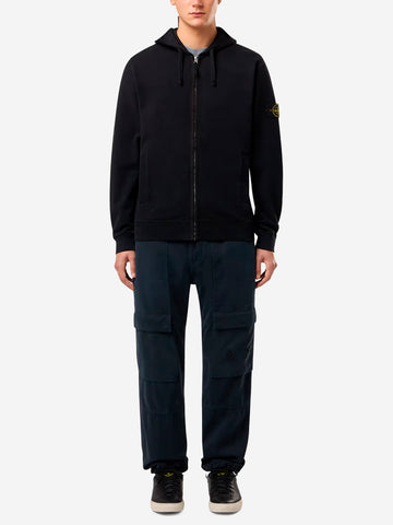 STONE ISLAND Felpa nera full zip con cappuccio Nero