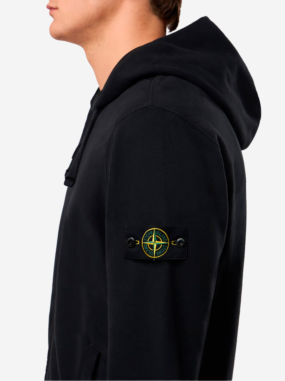 STONE ISLAND Felpa nera full zip con cappuccio Nero Urbanstaroma