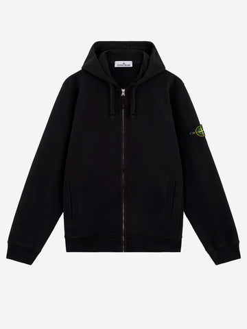 STONE ISLAND Felpa nera full zip con cappuccio Nero