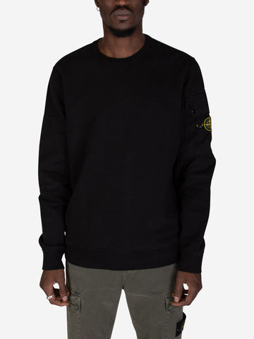 STONE ISLAND Felpa girocollo nera con taschino Nero