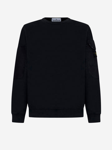 STONE ISLAND Felpa girocollo nera con taschino Nero