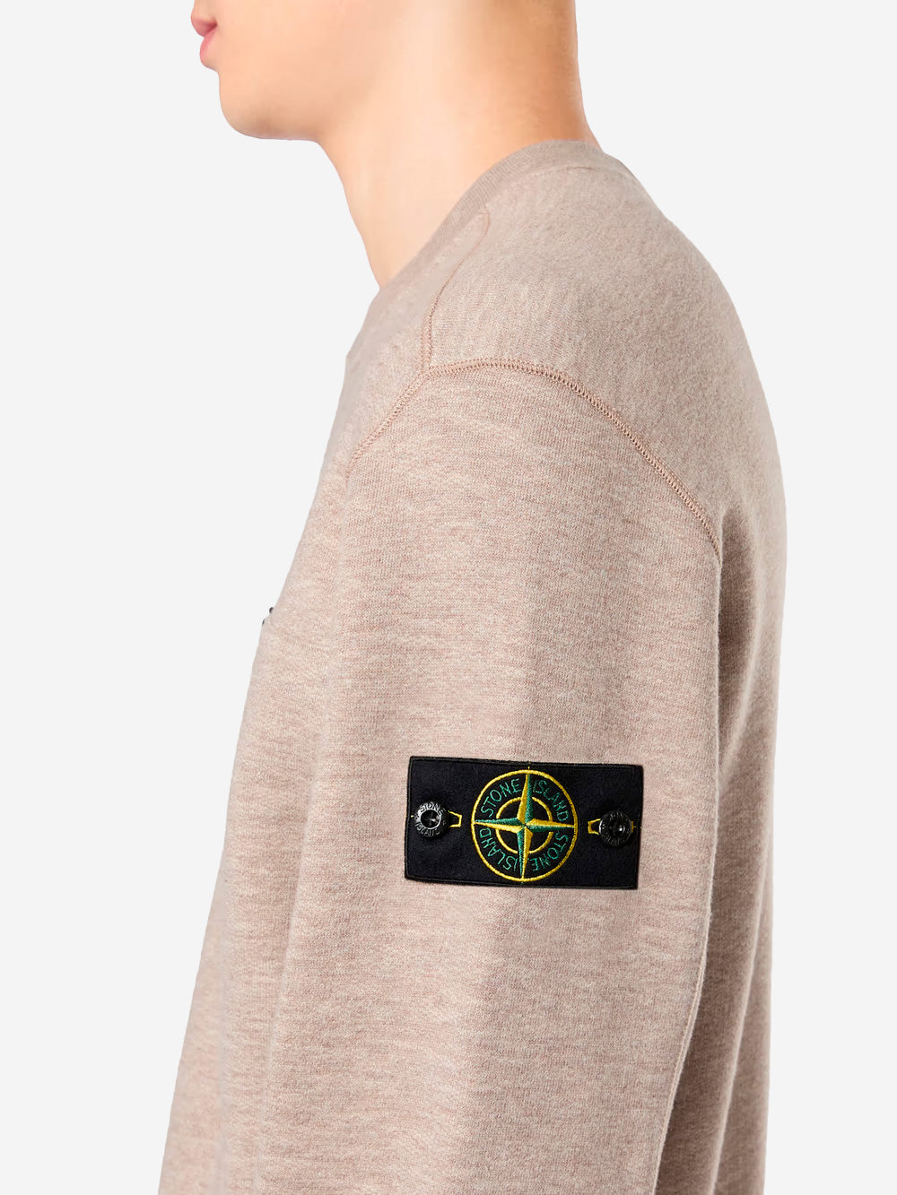 STONE ISLAND Felpa beige girocollo fleece con tasche Biscotto Urbanstaroma