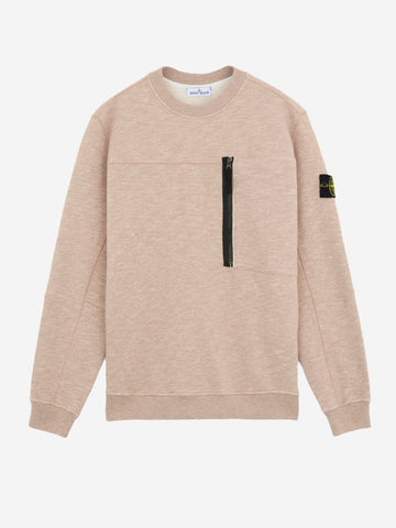 STONE ISLAND Felpa beige girocollo fleece con tasche Biscotto