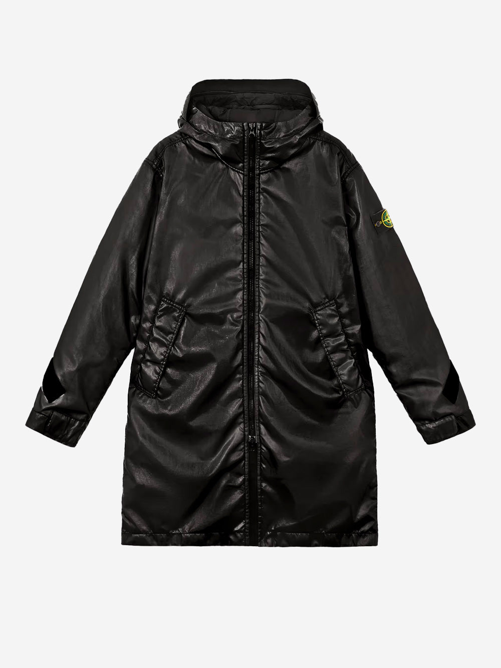 STONE ISLAND Parka nero con cappuccio con film semi-lucido Nero Urbanstaroma