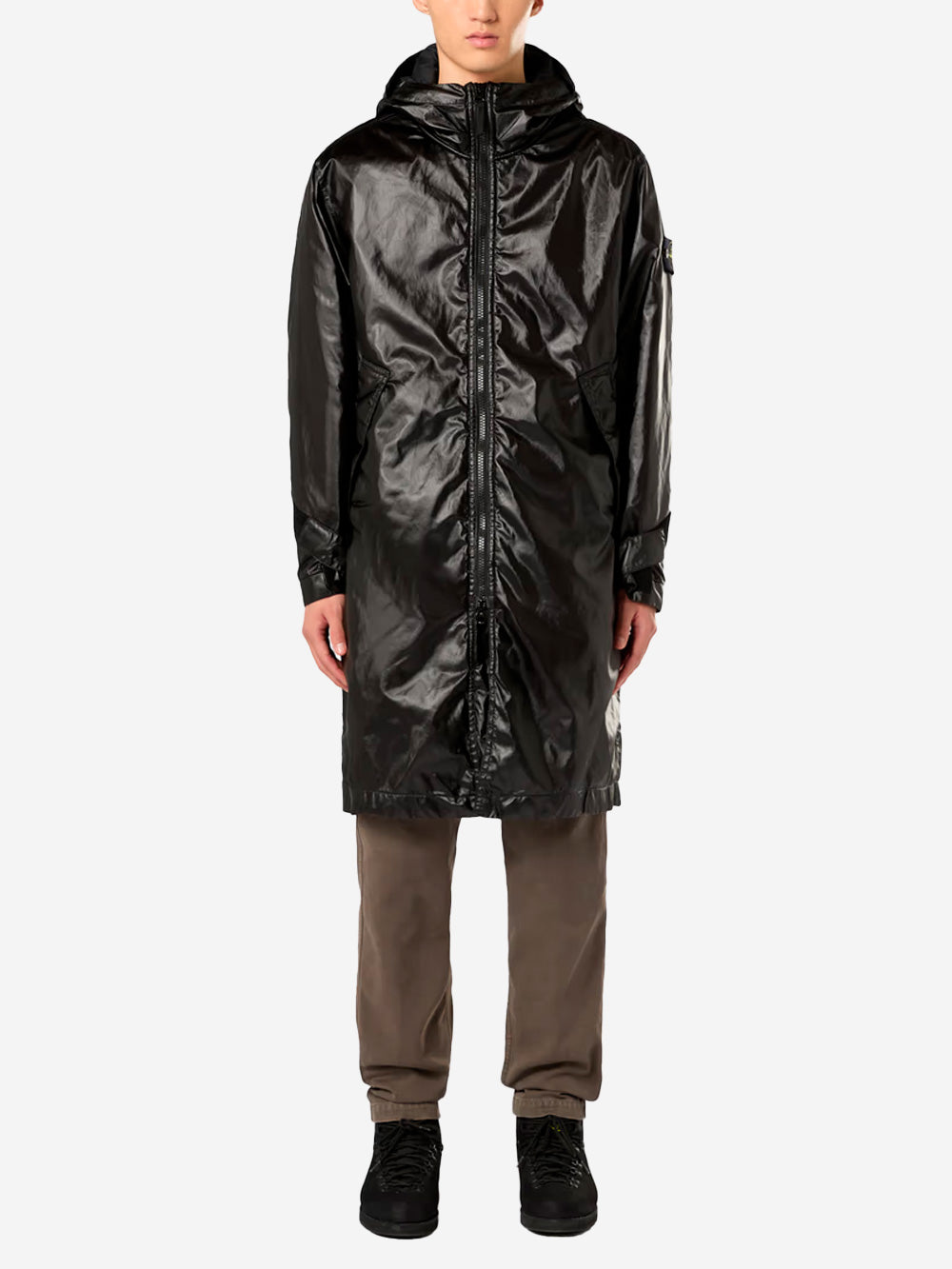 STONE ISLAND Parka nero con cappuccio con film semi-lucido Nero Urbanstaroma