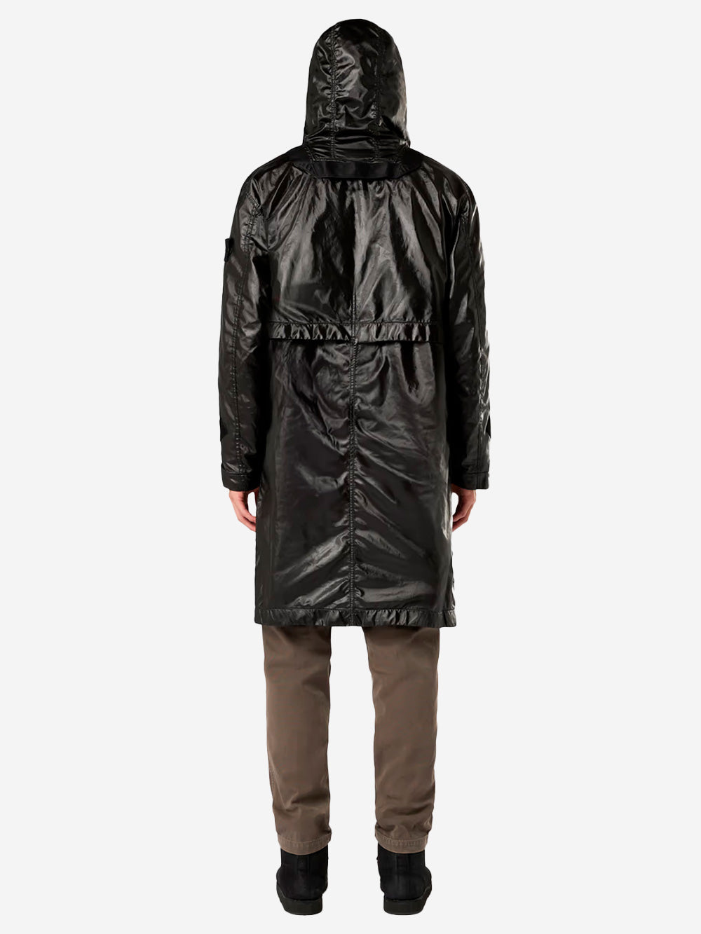 STONE ISLAND Parka nero con cappuccio con film semi-lucido Nero Urbanstaroma