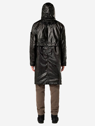 STONE ISLAND Parka nero con cappuccio con film semi-lucido Nero