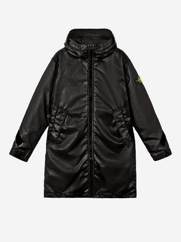 STONE ISLAND Parka nero con cappuccio con film semi-lucido Nero