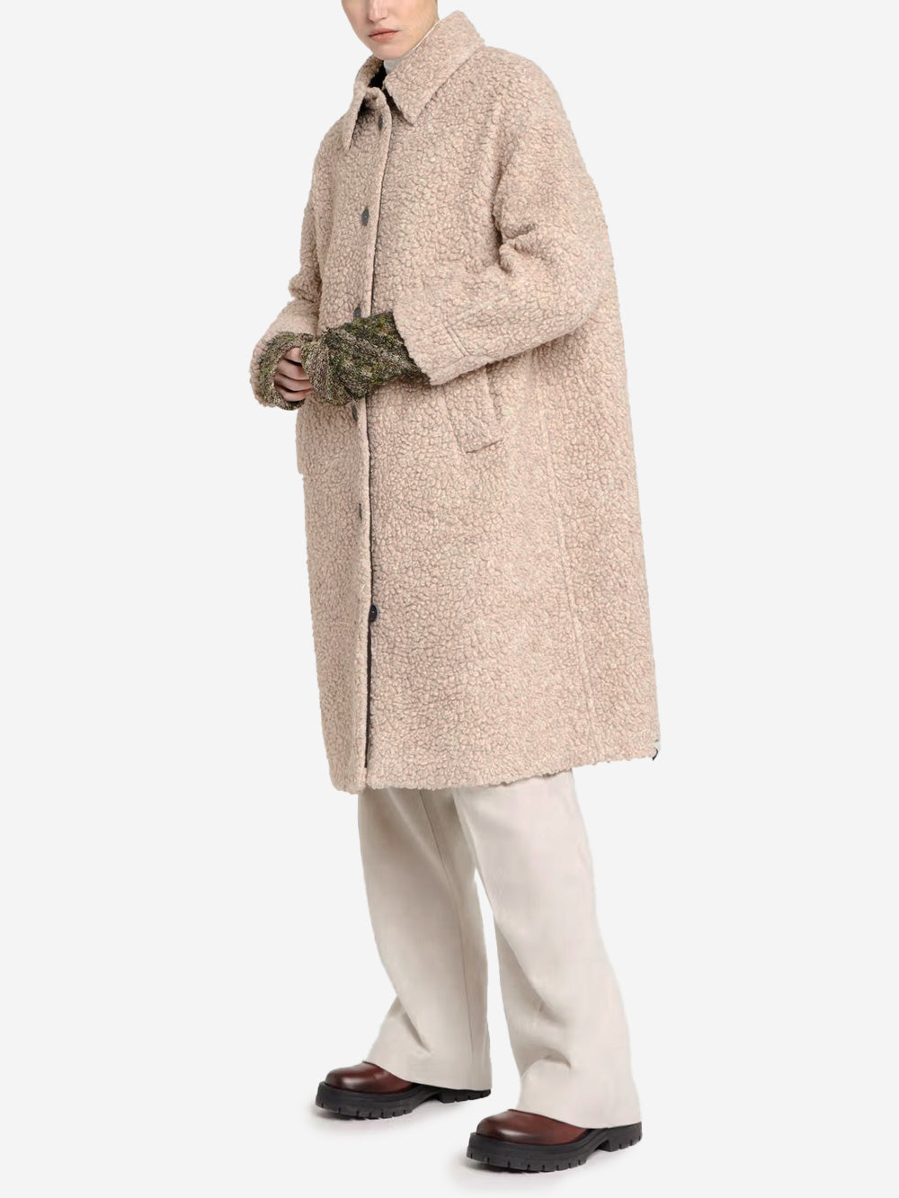 T_COAT Cappotto beige in misto lana con colletto 'Ricciolo' Beige Urbanstaroma