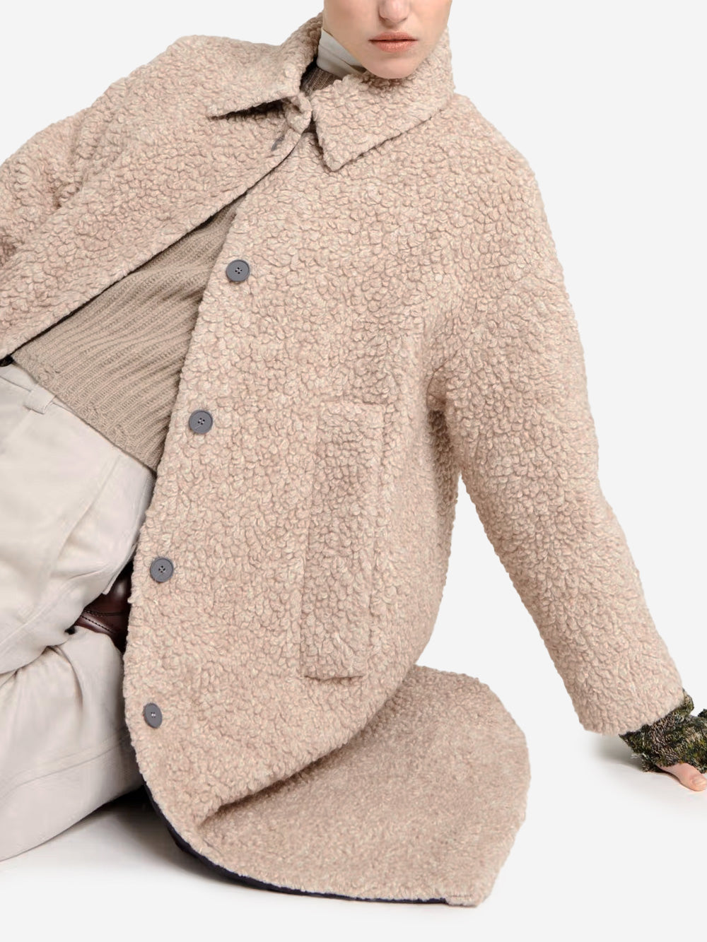 T_COAT Cappotto beige in misto lana con colletto 'Ricciolo' Beige Urbanstaroma