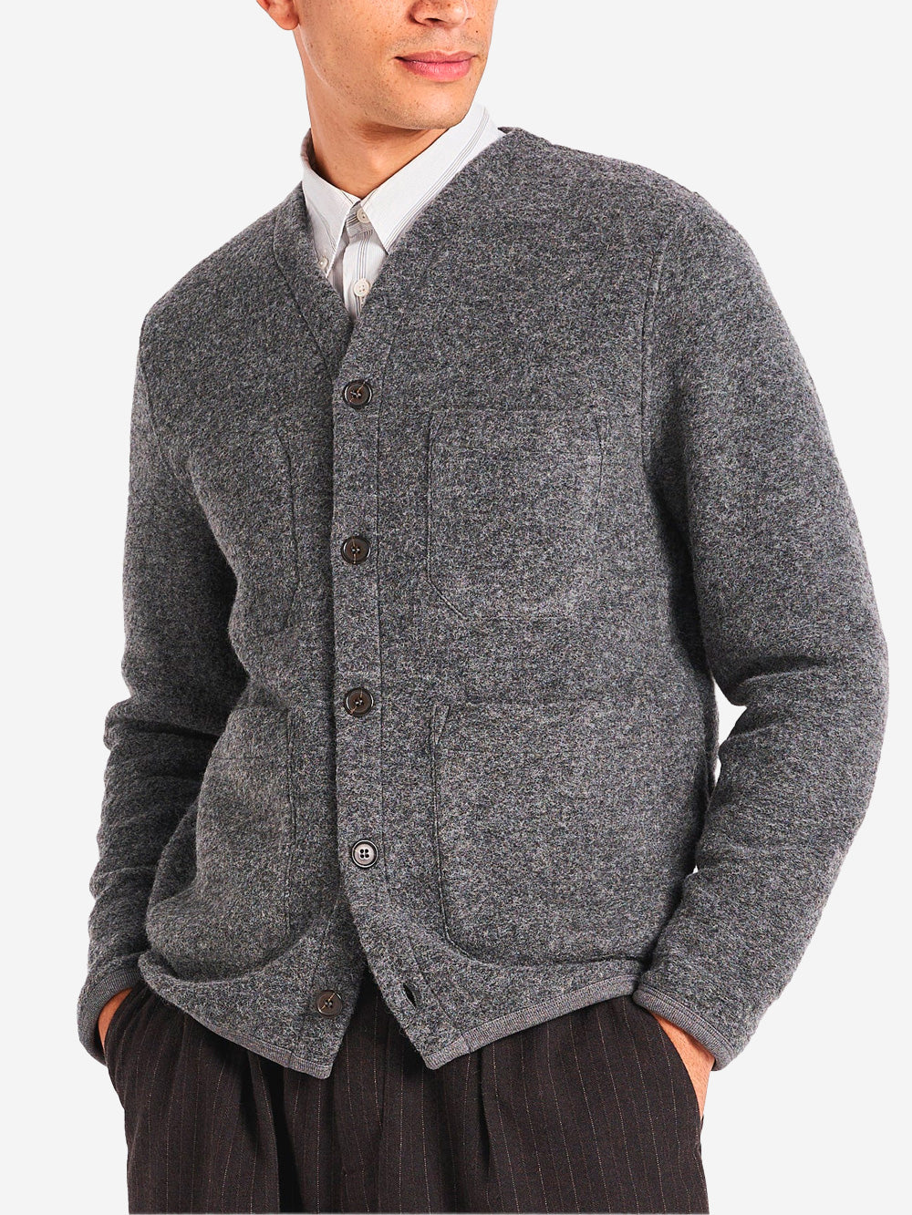 UNIVERSAL WORKS Cardigan fleece grigio melange Grigio Urbanstaroma