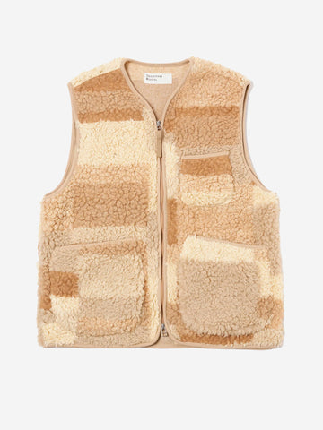 Gilet fleece patchwork con zip beige