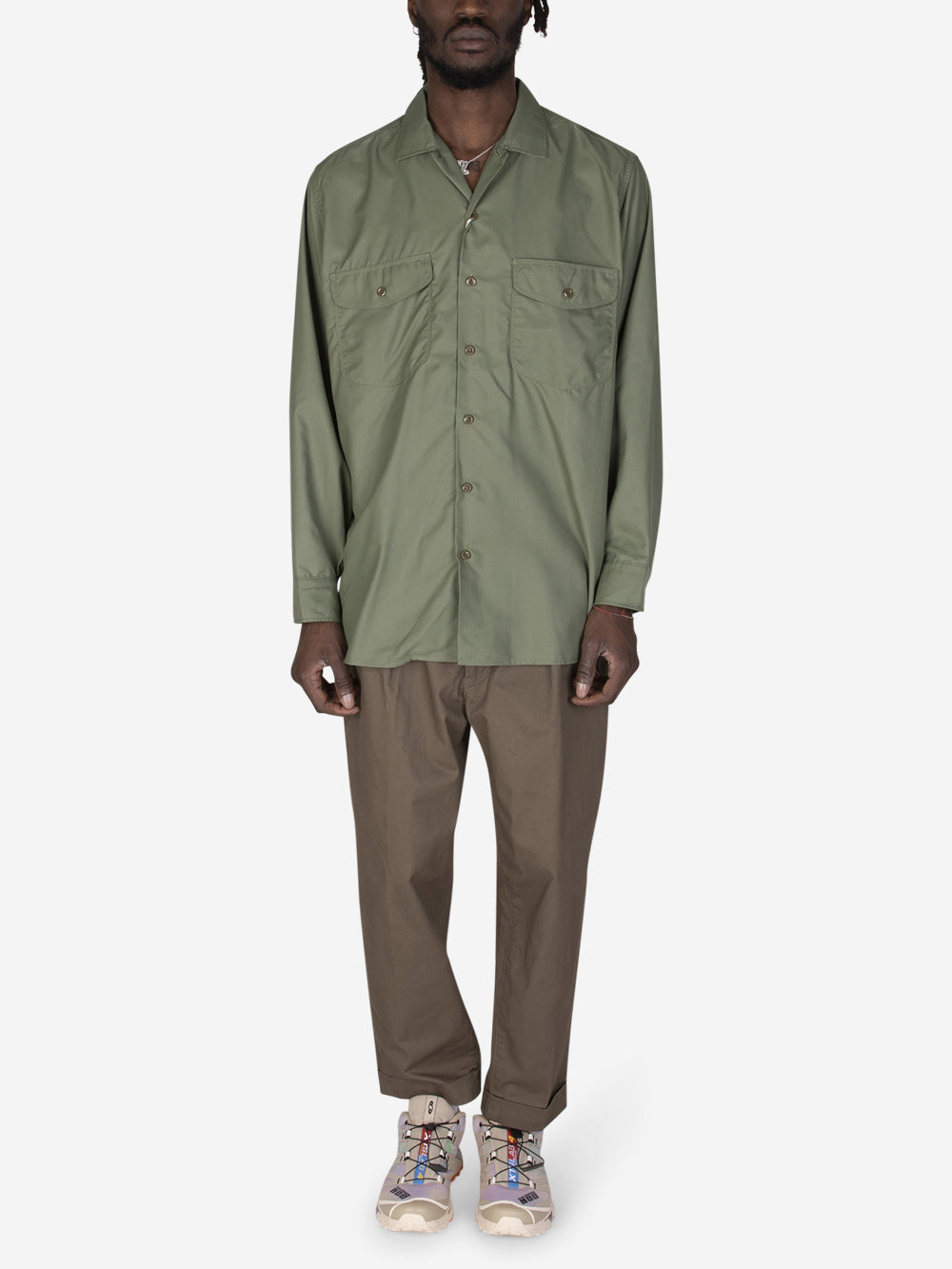 BEAMS PLUS Camicia classic fit in Nylon Verde Urbanstaroma