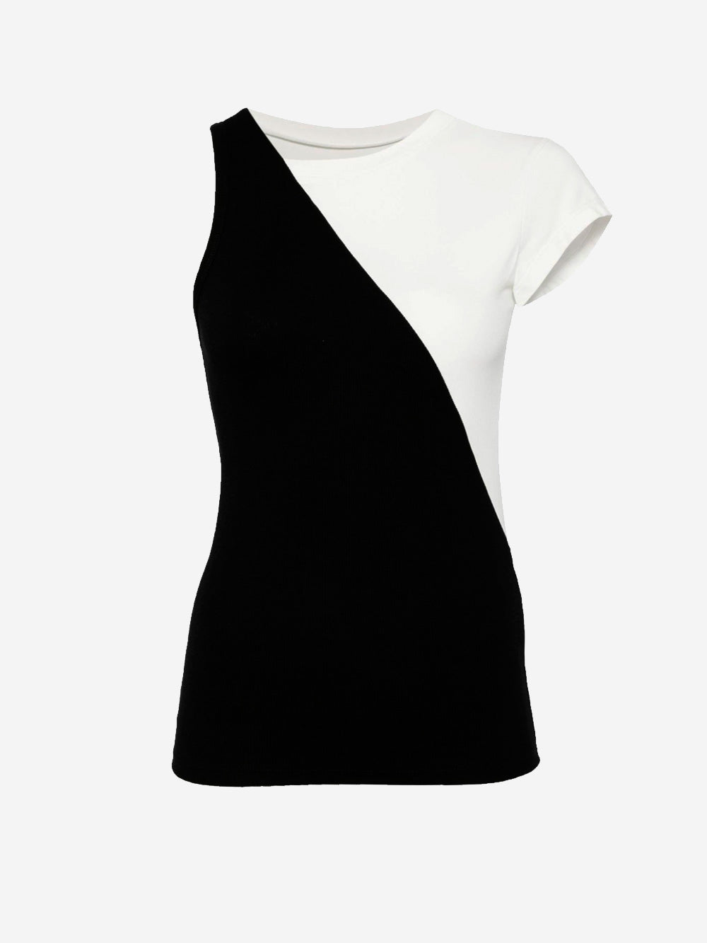 MM6 MAISON MARGIELA T-shirt asimettrica nera e bianca Urbanstaroma